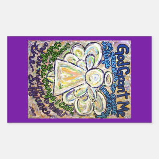 セレニティ祈りの言葉エンジェル絵画アートステッカー 長方形シール (正面)