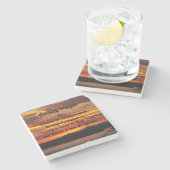 セレニティ祈りの言葉オレンジサンセットランドスケープ ストーンコースター (横)