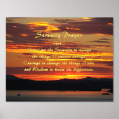 セレニティ祈りの言葉オレンジサンセットランドスケープ 箔ポスター (正面)