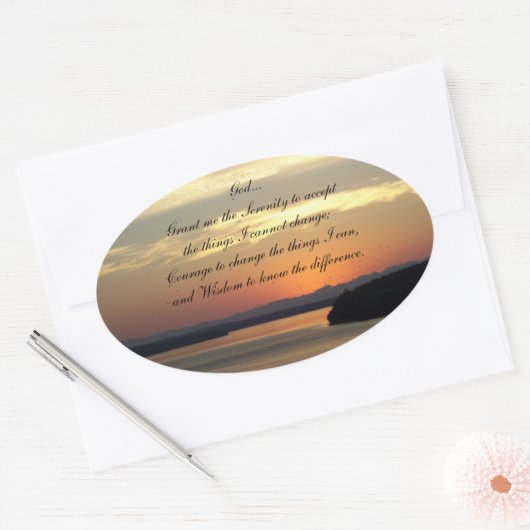 セレニティ祈りの言葉オレンジシーカペサンセット 楕円形シール (封筒)