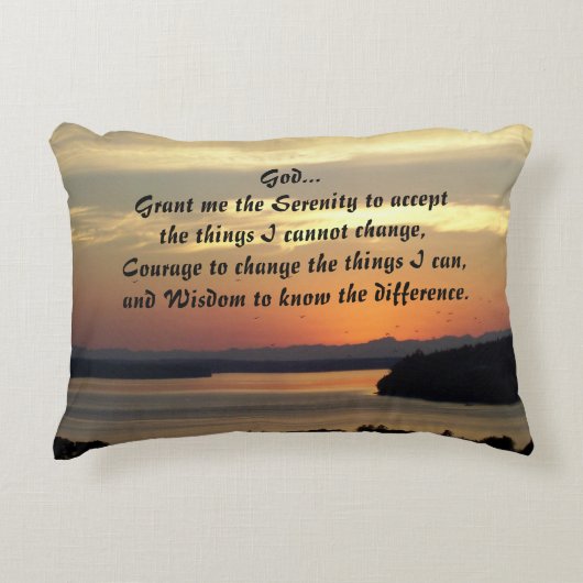 セレニティ祈りの言葉オレンジシースケープサンセットフォト アクセントクッション (正面)