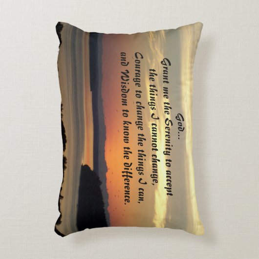 セレニティ祈りの言葉オレンジシースケープサンセットフォト アクセントクッション (正面(垂直))