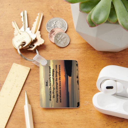 セレニティ祈りの言葉オレンジシースケープサンセットフォト キーホルダー (デスク)