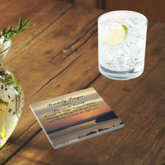 セレニティ祈りの言葉オレンジシースケープサンセット ガラスコースター