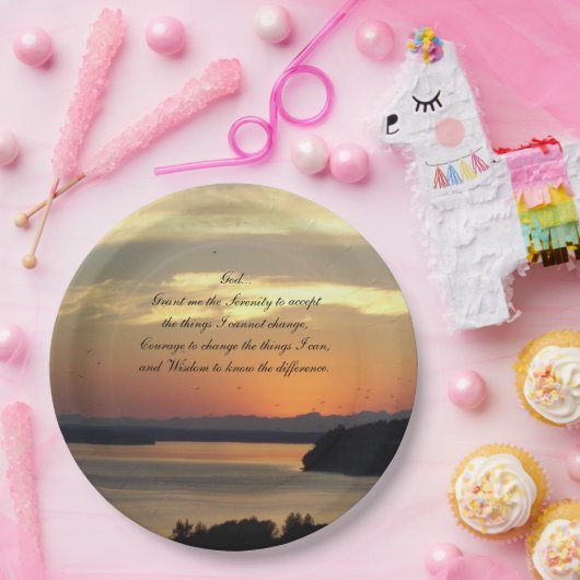 セレニティ祈りの言葉オレンジシースケープサンセット ペーパープレート (パーティー)