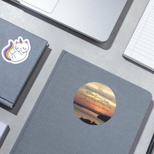 セレニティ祈りの言葉オレンジシースケープサンセット ラウンドシール