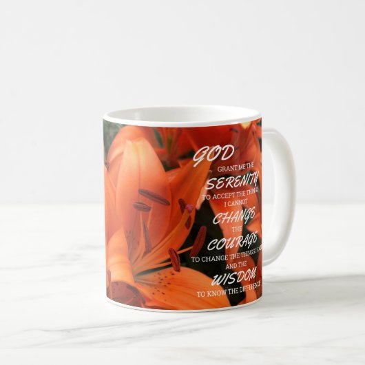 セレニティ祈りの言葉オレンジリリーフラワーフォトゴッド コーヒーマグカップ (正面右)
