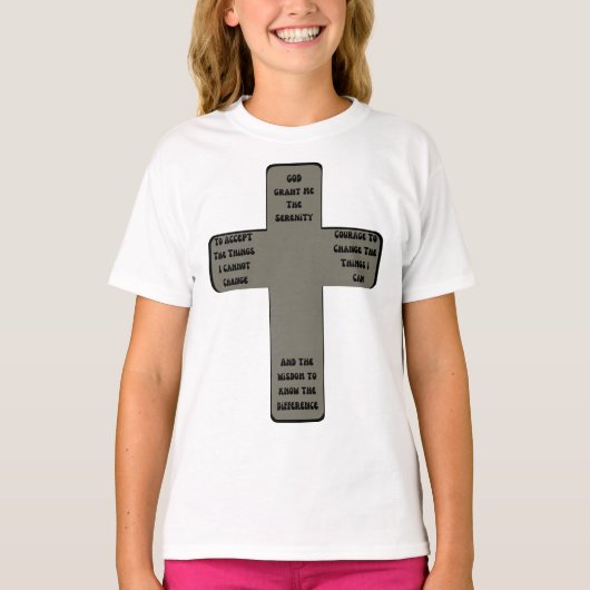 セレニティ祈りの言葉クロス引用文ガールズ Tシャツ (正面)