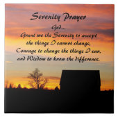 セレニティ祈りの言葉サンセットシルエットランドスケープ タイル (正面)