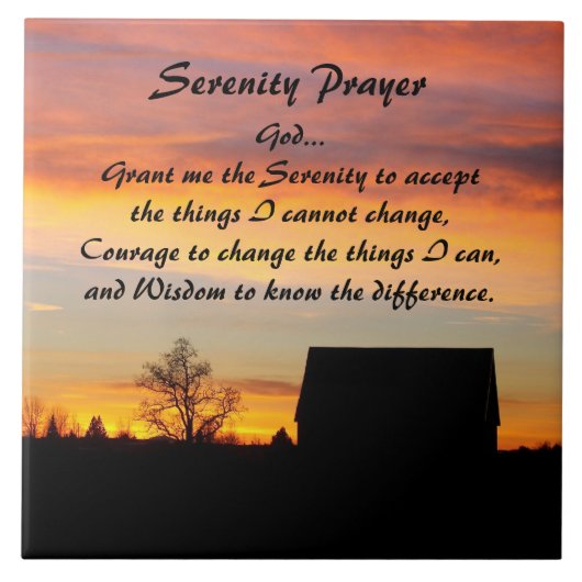 セレニティ祈りの言葉サンセットシルエットランドスケープ タイル (正面)