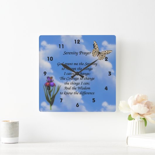 セレニティ祈りの言葉バタフライフラ感動的ワー スクエア壁時計 (ホーム)