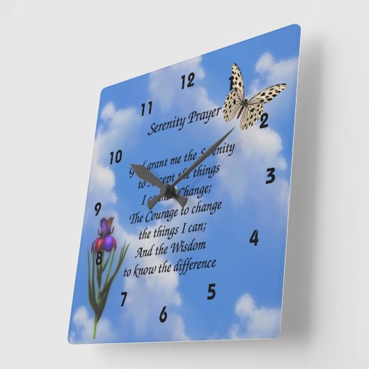 セレニティ祈りの言葉バタフライフラ感動的ワー スクエア壁時計 (傾斜)