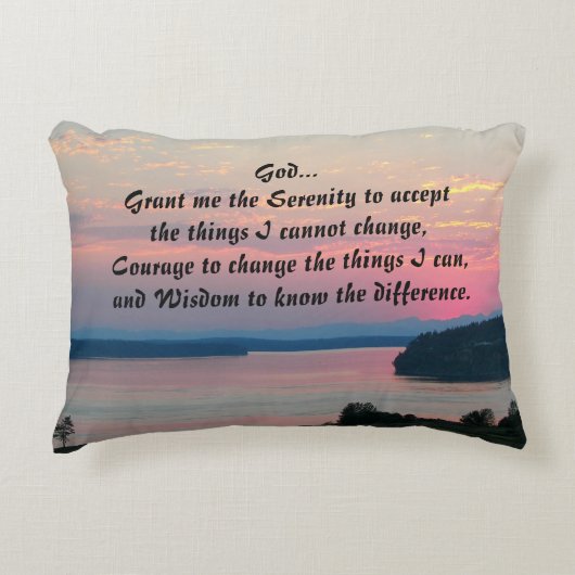 セレニティ祈りの言葉ピンクシースケープサンセットフォト アクセントクッション (正面)