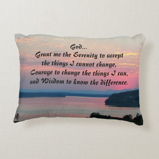 セレニティ祈りの言葉ピンクシースケープサンセットフォト アクセントクッション (裏面)