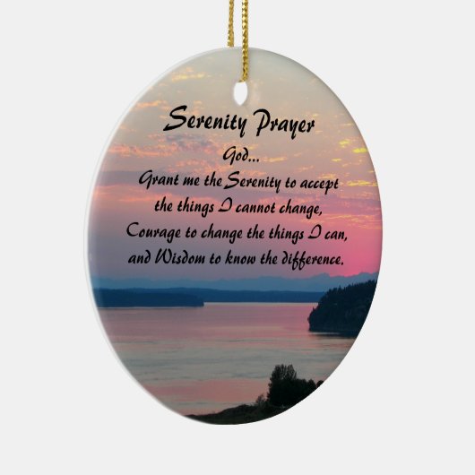 セレニティ祈りの言葉ピンクシースケープサンセットフォト セラミックオーナメント (右)