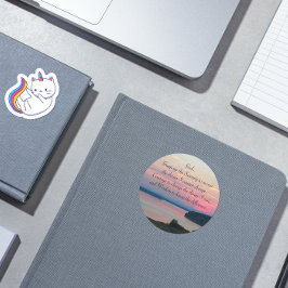 セレニティ祈りの言葉ピンクシースケープサンセットフォト ラウンドシール