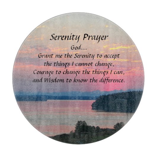 セレニティ祈りの言葉ピンクシースケープサンセット カッティングボード (正面)