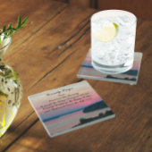 セレニティ祈りの言葉ピンクシースケープサンセット ガラスコースター