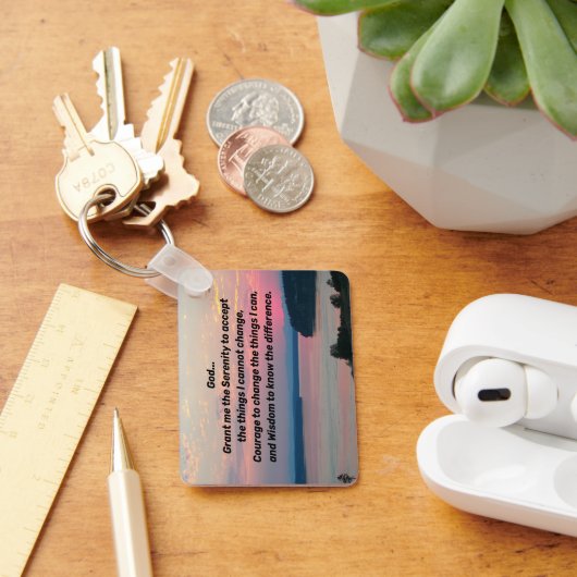 セレニティ祈りの言葉ピンクシースケープサンセット キーホルダー (デスク)