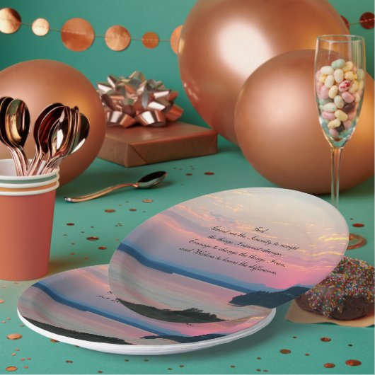 セレニティ祈りの言葉ピンクシースケープサンセット ペーパープレート (複数)