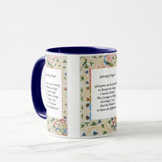 セレニティ祈りの言葉ピーコックデザインやる気を起こさせるマグ マグカップ (正面左)