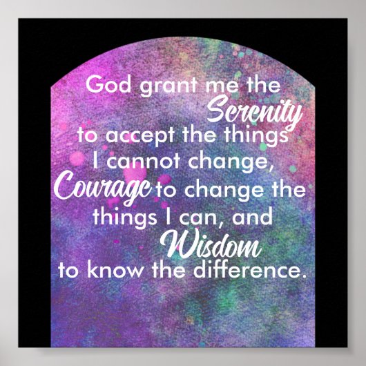 セレニティ祈りの言葉ブルーとパープルウォーターカラーアート ポスター (正面)