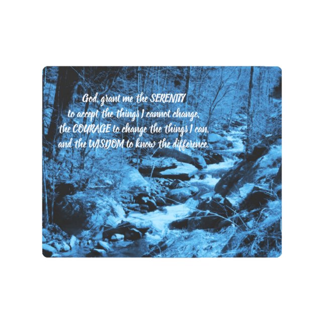 セレニティ祈りの言葉ブルーフローリングブルック感動的   メタルプリント (正面)