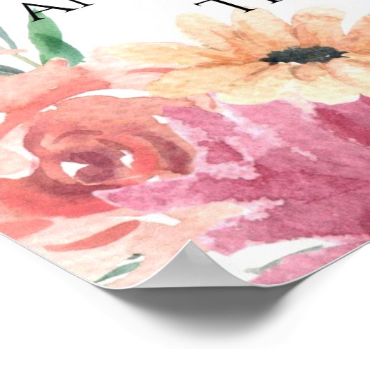 セレニティ祈りの言葉プリントと水彩の花 ポスター (角)