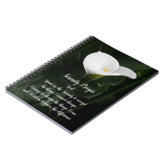 セレニティ祈りの言葉ホワイトカラリリーフローラ ノートブック (左側)