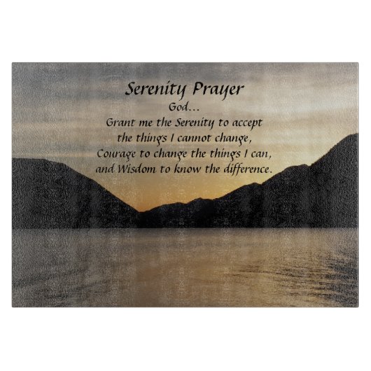 セレニティ祈りの言葉レイクサンセットランドスケープ カッティングボード (正面)