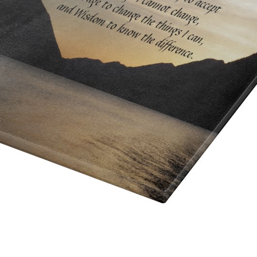 セレニティ祈りの言葉レイクサンセットランドスケープ カッティングボード (角)