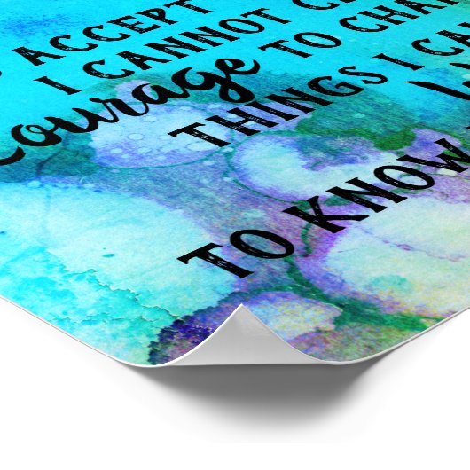 セレニティ祈りの言葉引用文ターコイズ水カラーデザイン ポスター (角)