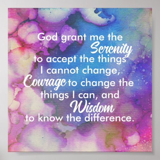 セレニティ祈りの言葉引用文ブルーと紫の水色 ポスター (正面)