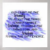 セレニティ祈りの言葉抽象芸術ブルーウォーター色デザイン ポスター (正面)