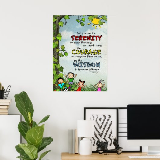 セレニティ祈りの言葉:ハッピーチルドレン、強さ/回復 ポスター (ホームオフィス)