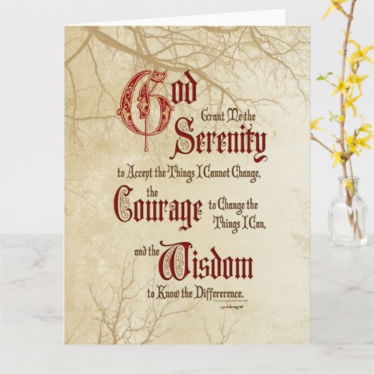 セレニティ祈りの言葉：木の手足、強さ/回復 カード (黄色い花)