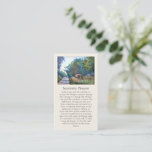 セレニティ絵を描祈りの言葉ズウィズパープルブルースグリーン 名刺 (スタンド正面)