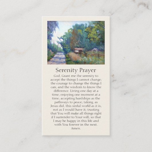 セレニティ絵を描祈りの言葉ズウィズパープルブルースグリーン 名刺 (正面)