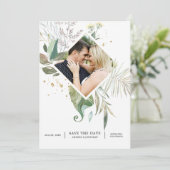 セレニティ ウォーターカラー グリーン ジオメトリック ウェディング セーブザデート (スタンド正面)