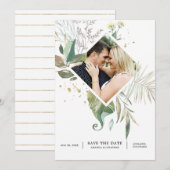 セレニティ ウォーターカラー グリーン ジオメトリック ウェディング セーブザデート (正面/裏面)