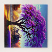 **「セレニ素朴ティ:パープルジャカランダの抱擁 ジグソーパズル (横)