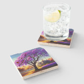 **「セレニ素朴ティ：パープルジャカランダの抱擁 ストーンコースター (横)