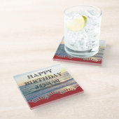 セレネサンセットオーバー海ハッピーバースデーイエス ガラスコースター (アングル)