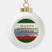 セレネサンセットオーバー海ハッピーバースデーイエス セラミックボールオーナメント (正面)