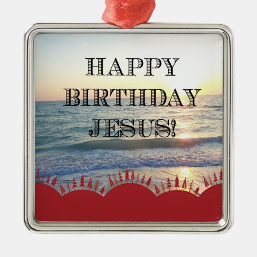 セレネサンセットオーバー海ハッピーバースデーイエス メタルオーナメント (正面)