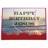 セレネサンセットオーバー海ハッピーバースデーイエス ラージペーパーバッグ (正面)