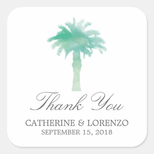 セレネパームツリーウォーターカラー |ありがとうございます スクエアシール (正面)