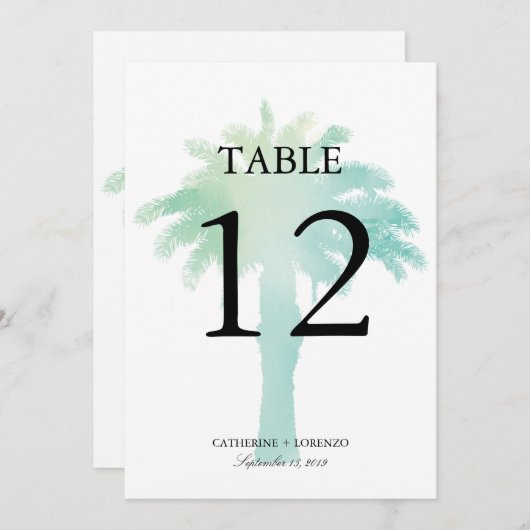 セレネパームツリーウォーターカラー |テーブル番号 招待状 (正面/裏面)