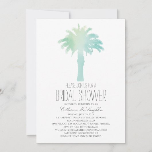 セレネパームツリーウォーターカラー |ブライダルシャワー 招待状 (正面)