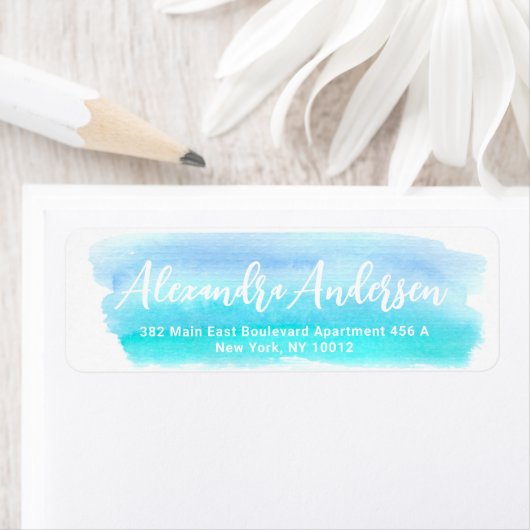 セレネブルーティール（緑がかった色）ウォーターカラー差出人住所 ラベル (インサイチュ)
